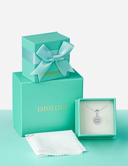 IMOLOVE Moissanite Solitaire Pendant Necklaces for Women Sterling Silver with 18K White Gold Plated 1-3 Carat D Color VVS1 Clarity Mossanite Jewelry for Women