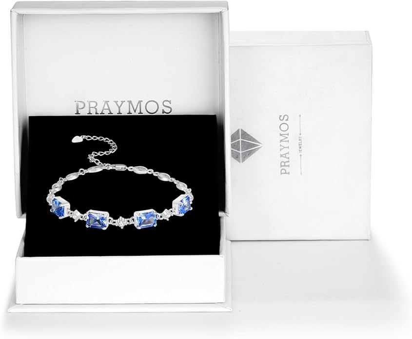 PRAYMOS Birthstone Bracelets for Women Mom Mother's Grandma Sterling Silver Women's Bracelets Birthstone Jewelry Gifts