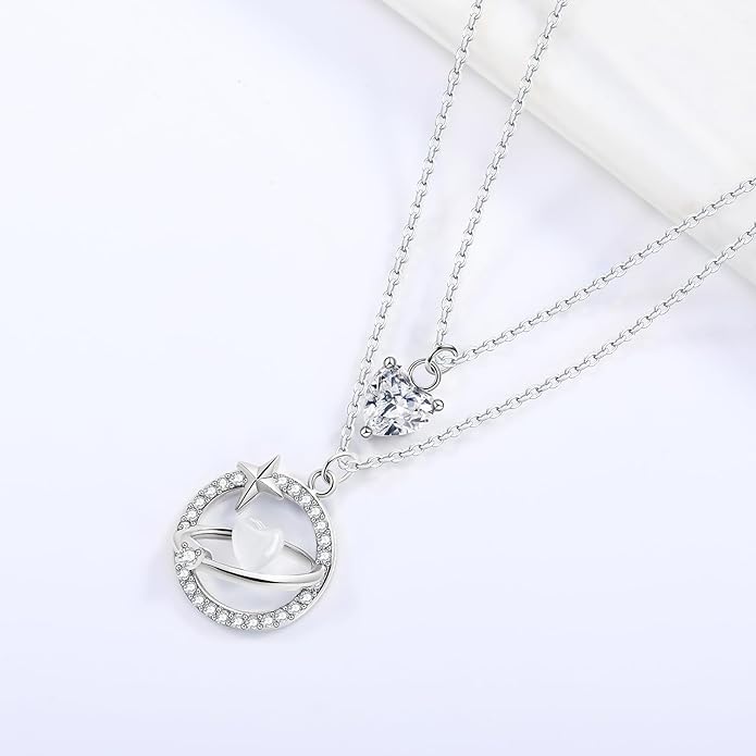 Copper Alloy 14K Gold Plated | 14K Platinum Plated Necklace for Women Double Layer Pendant Necklace Fashionable Multi-Layer Jewelry