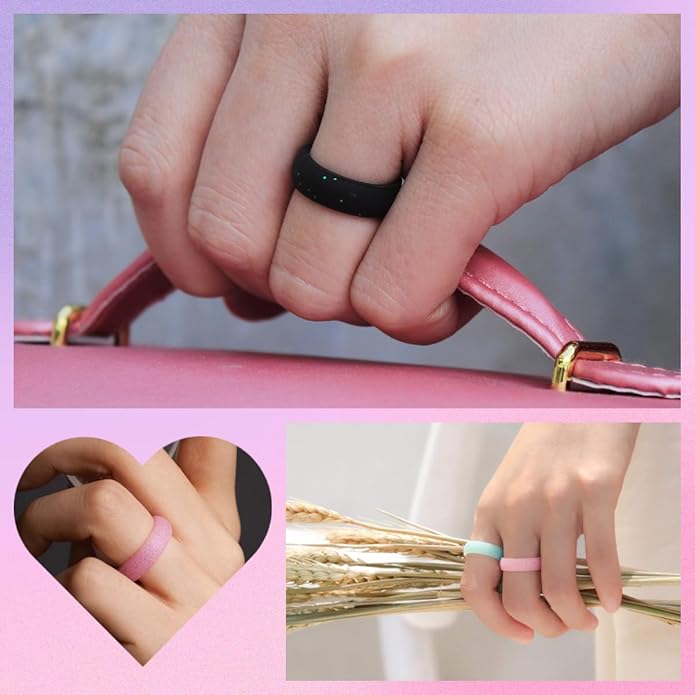 hexiaoxiao Silicone Ring Women Rubber Wedding Bands for her 5.7mm Wide,2mm Thick