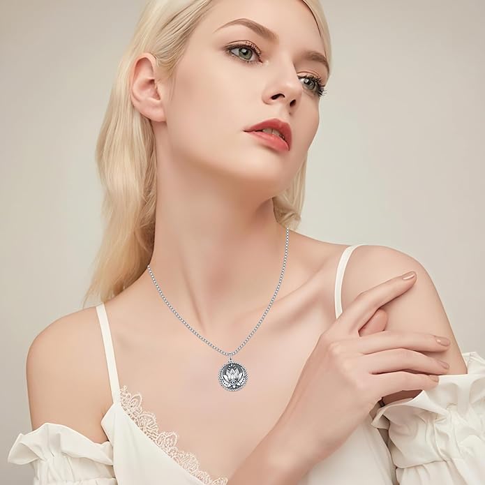Evil Eye Necklace for Women 925 Sterling Silver, Protection Necklace with Blue Evil Eye Charm, Evil Eye/Lotus Pendant Jewelry, Birthday Christmas Gifts for Her