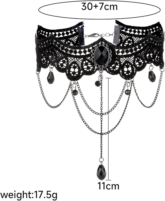 Vintage Lace Choker Necklace for Women Gothic Style Black Crystal Hollowed Out Necklace Statement Layered Tassels Necklace Victoria Halloween Vampire Jewelry