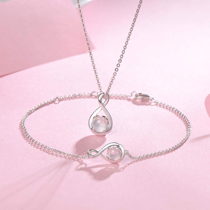 FANCIME Love Bracelet 925 Sterling Silver Infinity Birthstone Bracelets for Women Fine Jewelry Birthday Christmas Gifts for Her Mom Wife, Chain Length 6.7"+1.2" Extend
