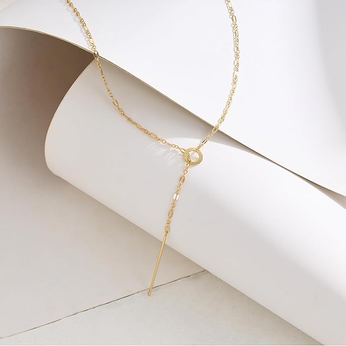 Lariat Long Necklace for Women Trendy Layered Y Necklace Dainty Pendant Drop Dangle Necklace Y-Shaped Necklace Simple CZ Necklace for Women Jewelry