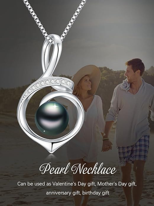 KANNSOAR Tahitian Black Pearl AAAA 18K Gold Plated Sterling Silver Pendant Necklace for Women Wife Mom Girlfriend Valentine Her Jewelry Gift for Anniversary Birthday Christmas