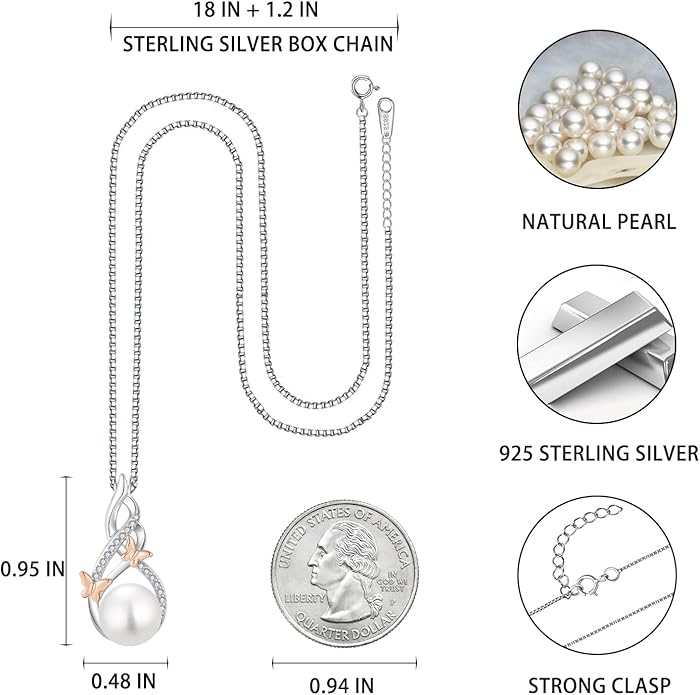 Veshon Celtic Infinity Pearl Pendant Necklace for Women, 925 Sterling Silver Good Luck Irish Pendant with 10MM Freshwater Cultured Pearl, White/Rose/ 14K Gold Plated Jewelry Gift
