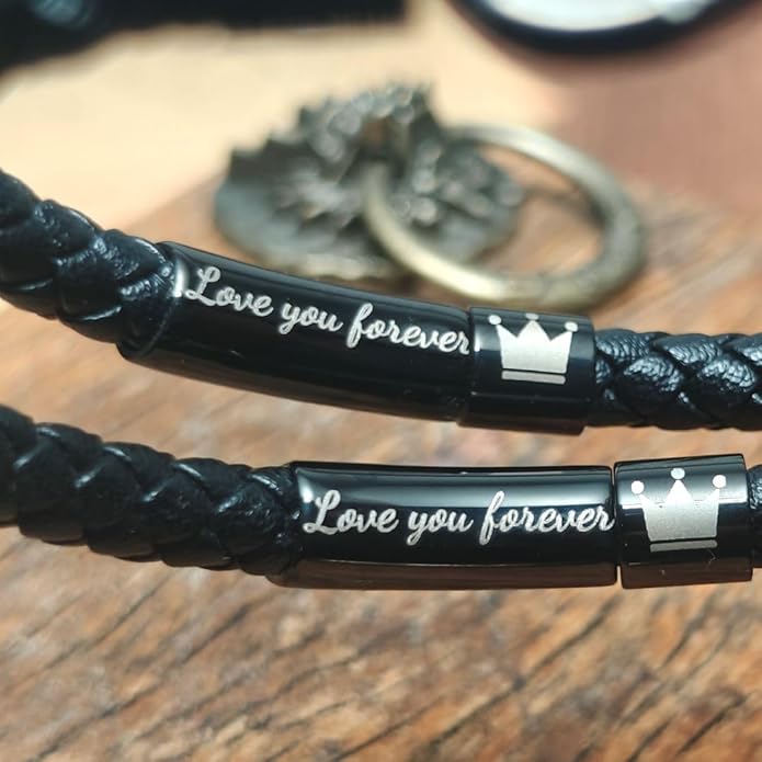 To My Man, Personalized Dual Name Infinity Leather Bracelet, Custom Name Text and Symbol Stainless Steel Braided Bracelet for Men/Women, for Xmas, Birthday, Anniversary, Valentine