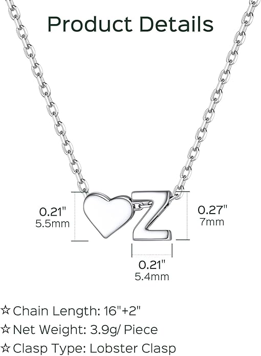 ChicSilver 925 Sterling Silver Heart Initial Necklaces for Women -Dainty Personalized Heart Pendant Letter Alphabet Necklace for Women