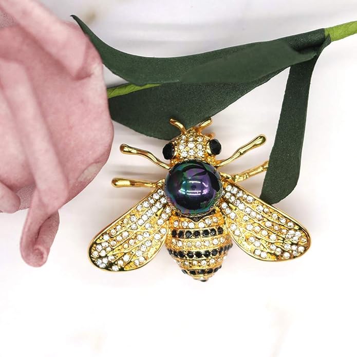 Honey Bee Brooches Crystal Insect Themed Bee Brooch Animal Fashion Shell Pearl Brooch Pin Gold Tone