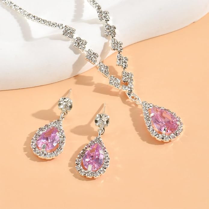 JczR.Y Rhinestone Tennis Necklace Earring Set Zircon Crystal Teardrop Pendant Necklaces Rhinestone Bridal Necklace Earrings for Women Wedding Gowns Prom Statement Jewelry Set