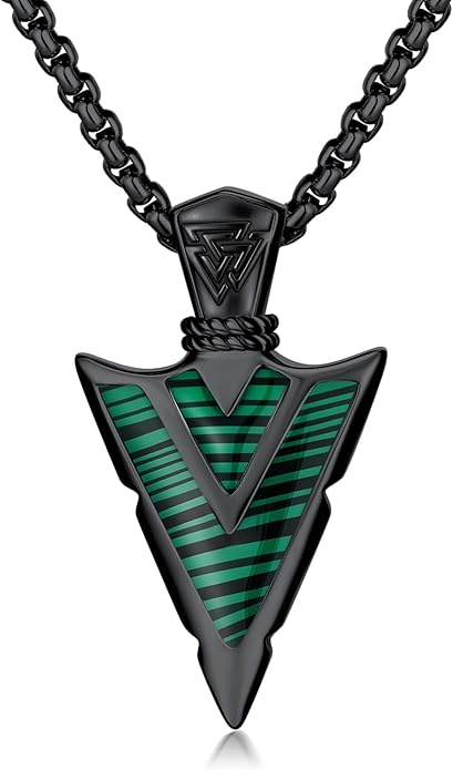 Suiknsn Arrowhead Necklace for Men Women 925 Sterling Silver Turquoise Malachite Celtic/Eye of Horus/Viking Arrow Pendant Amulet Jewelry Gifts Native American Necklace