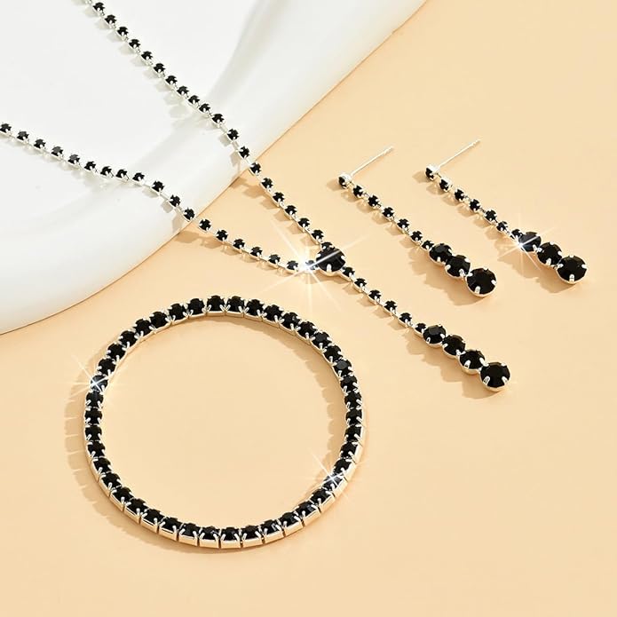 MIFYNN Rhinestone Wedding Set for Women Sparkle Crystal Earrings Necklace Bracelet Jewelry Set Wedding Party Prom Jewelry Set for Brides Bridesmaid