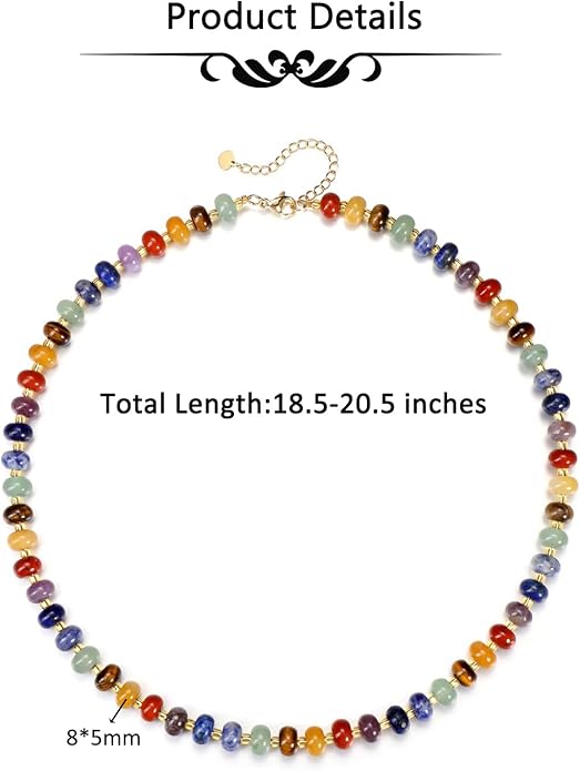 CrystalTears Beaded Gemstone Necklace for Women, Womens Colorful Boho Stone Bead Choker Necklace, Handmade Natural Crystal Stone Summer Beach Jewellery Gifts for Women Mom Christmas