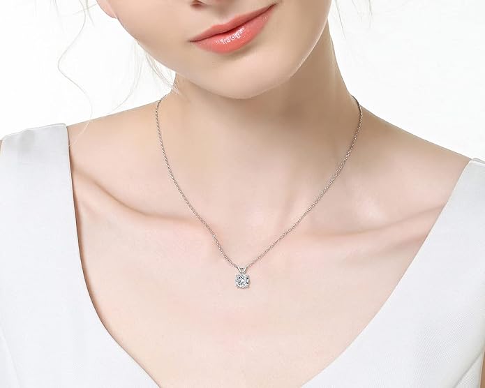 AINUOSHI Moissanite Necklace for Women, 1CT, 2CT, 3CT, 4CT Solitaire Moissanite Pendant Necklace, D-E Color with GRA Certificate, 925 Sterling Silver with 18K Gold Plating, Mother Mom Wife Girlfriend Gifts with Jewelry Box Packed
