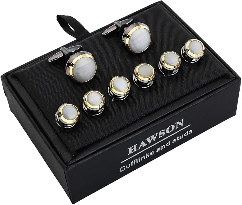HAWSON Cufflinks and Studs for Men-Fashion Men Vintage Enamel Carbon Fiber Tuxedo Shirt Cufflinks and Studs Set for Regular Wedding Business Accessories