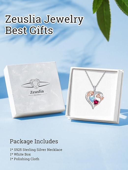 Zeuslia Double Birthstone Necklace Gifts for Wife - 925 Sterling Silver Sunflower/Rose/Crown Cross/Compass/Heart Pendant I Love You Necklace, Anniversary Birthday Gifts for Wife Girlfriend Mom Her