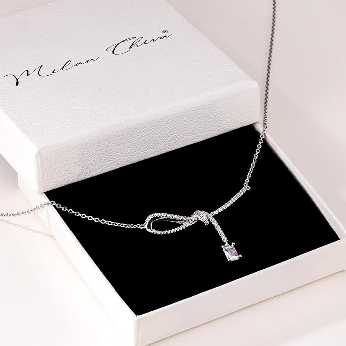 Milan Chiva Gold Pendant Necklace for Women 14K Dainty Cubic Zirconia GemStone Statement Chain Jewelry