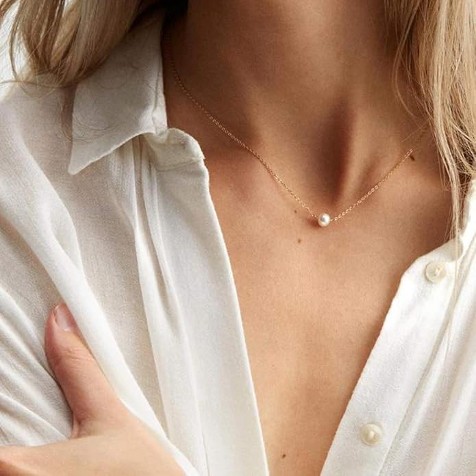 Turandoss Dainty Layered Choker Necklace, Handmade Y Pendant Necklace Multilayer Bar Disc Necklace Adjustable Layering Choker Necklaces for Women