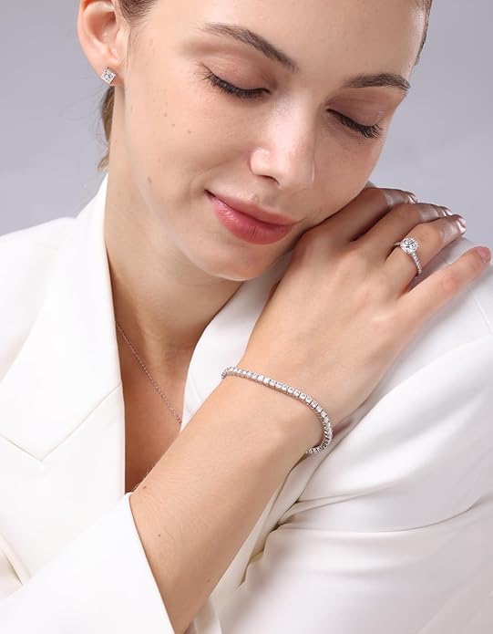 KRKC&CO Lab-Grown Moissanite Tennis Bracelet Women, Luxury Anniversary Wedding Bridal Gift for Wife, 2.2-13.8 ct.tw, D Color VVS1, 925 Sterling Silver 14K Golden Plated, Hypoallergenic, Everyday Jewelry