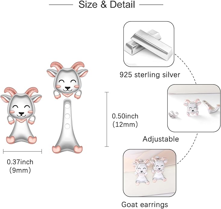 Animal Jacket Earrings for Womens 925 Sterling Silver Axolotl Pug Cat Goat Earrings Cute 3D Earrings Jacket Hypoallergenic