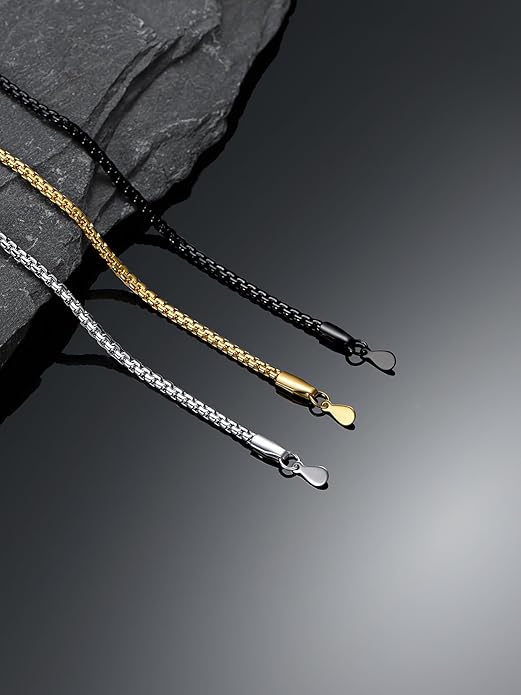 Bestyle 18K Gold Plated/Silver/Black Chain for Men, Hypoallergenic 2/4/6/8mm Stainless Steel Flat Link Chain Necklace for Men & Women Hip Hop Jewelry, 14-30"