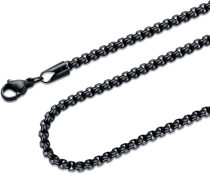 Fiusem Box Chain for Men, Silver Tone/14K Gold Plated/Black Stainless Steel Necklace for Men and Women, Width 2/2.5/3/4/5mm, Length 18-28 Inches