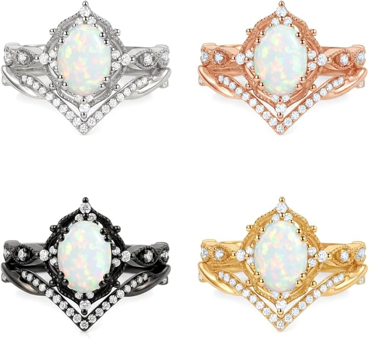 Oval Cut Vintage Gemstone Engagement Rings set for Women S925 Sterling Silver/10K/14K/18K Gold Birthstone Promise Anniversary Bridal Set Ring for her