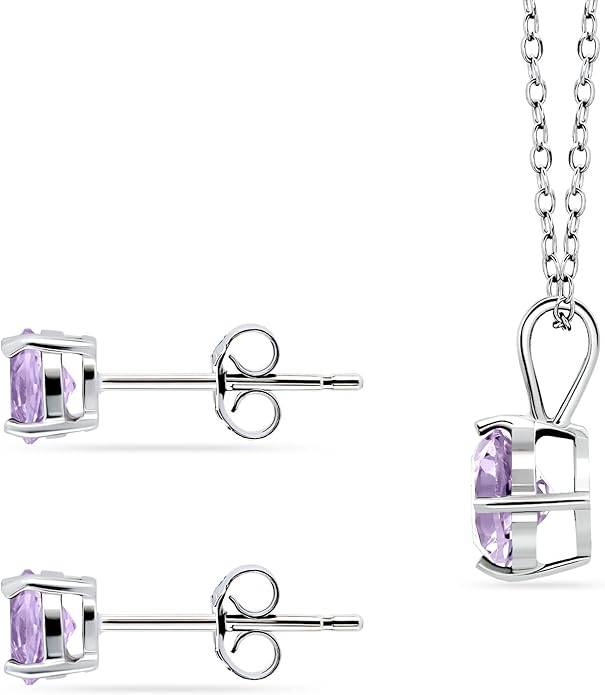 Jewelry Sets for Women, Necklace and Earring Sets for Women, Birthstone Jewelry, Genuine or Synthetic Gemstone, Round Solitaire, Pendant Necklace, Stud Earrings, Sterling Silver Jewelry or Gold Flash