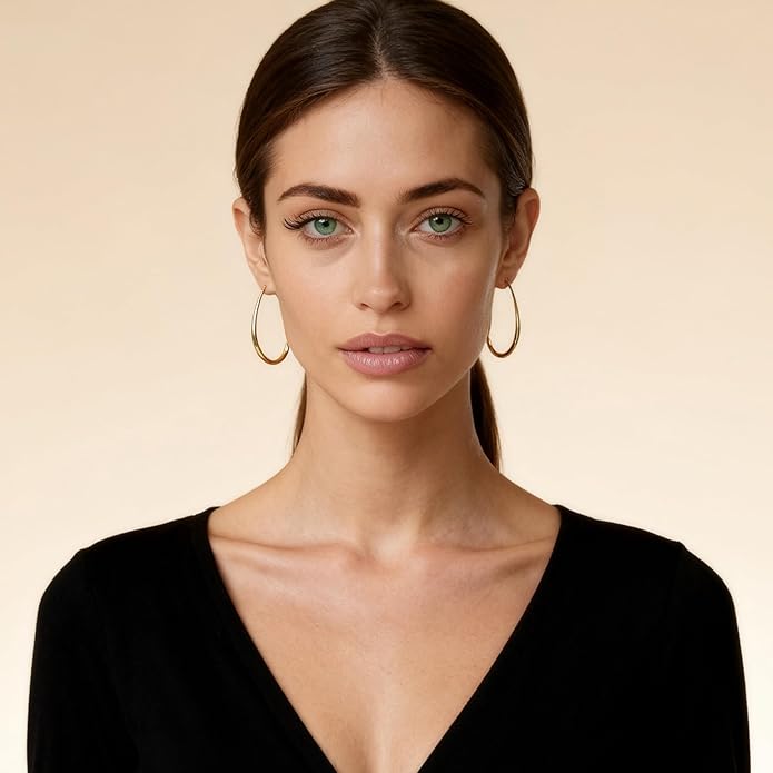 18k Gold Hoop Earrings - Hypoallergenic Silver Earrings for Women - Lightweight Hoop Jewelry 2 Pairs