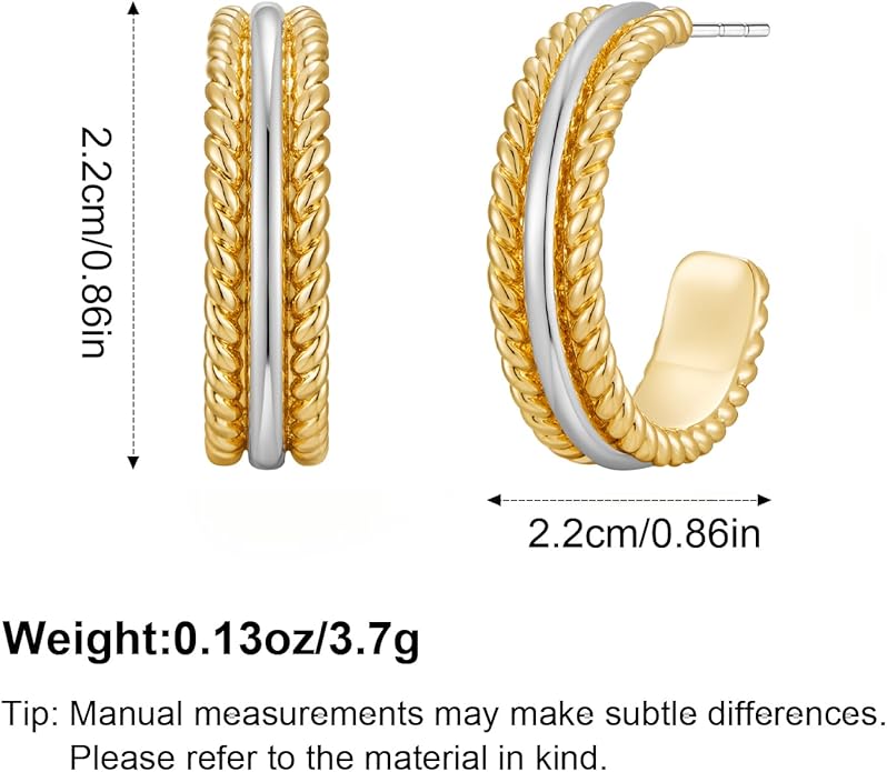 Twisted Cable Hoop Earrings Two Toned Earrings for Women Open C Hoops Chic Mixed Metal Jewelry