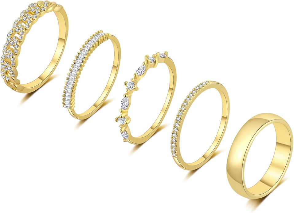 FUNEIA Stackable Gold Rings for Women Non Tarnish Trendy Dainty 14K Gold Plated Stacking Cubic Zirconia Thumb Ring Set Pack Statement Chunky Band Rings Promise Engagement Rings Size 7 8 9 10 11