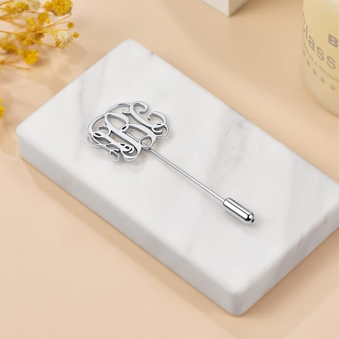 Custom4U Custom Name Pin Personalized Brooch Pins for Women Men Stainless Steel Name Tag with Letters/Initials - Silver/Gold/RoseGold/Black Customized Jewelry Gifts for Birthday Wedding Business Party