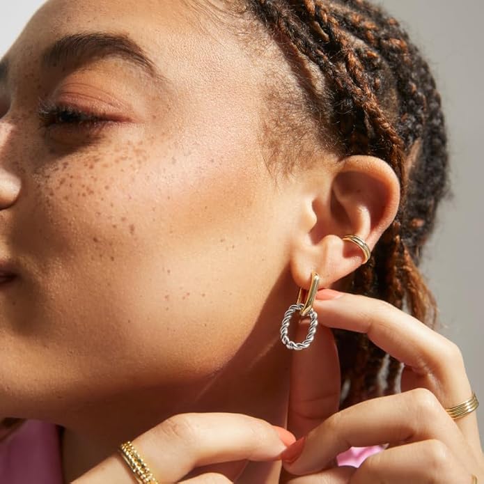 Ana Luisa Ash Double Hoop Earrings for Women - 14K Gold Plated, Silver & Two-Tone Drop Dangle Hoop Earring - Trendy Paperclip Link Huggie Hoop - Hypoallergenic, Water-Resistant & Tarnish-Free Jewelry