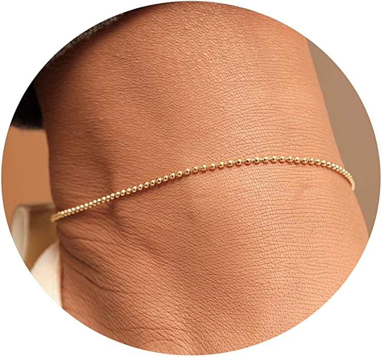 Dainty Ankle Bracelets for Women 18K Gold Plated Satellite Beaded Herringbone Chain Anklets Simple Lip Chain Anklet Minimalist Summer Beach Foot Jewelry Christmas
