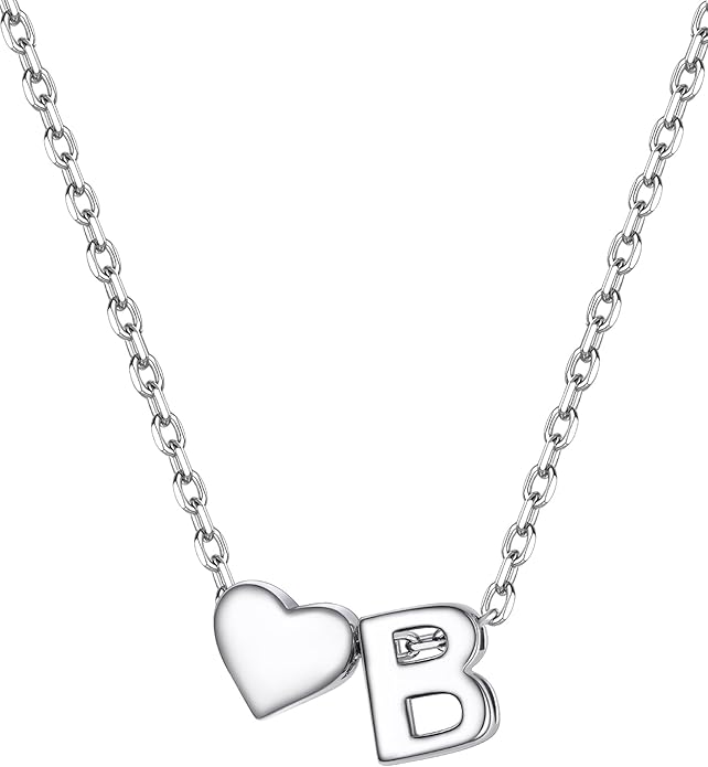 PROSILVER Initial Heart Necklace for Women, 925 Sterling Silver Tiny Heart Letter Necklace Siver, Gold Necklace, Come with Box