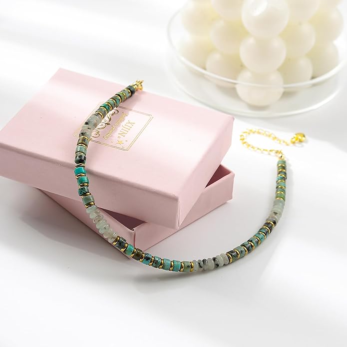 XIJIN Natural Stone Beaded Anklets for Women Handmade Beach Boho Turquoise Beads Ankle Bracelet Jewelry Gift for Her