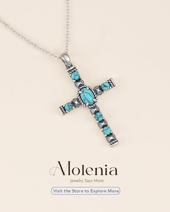 Turquoise Cross Necklace for Women, 925 Silver Western Bohemian Vintage healing Necklace, Faith Spiritual Boho Jewelry, Christian Religious Christmas Birthday Gift for Wife Girlfriend Mom
