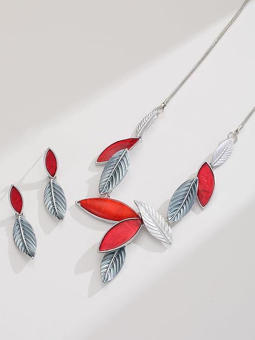 Vintage Chunky Statement Jewelry Set Retro Leaf Floral Geometric Bohemian Boho Bib Necklace Earring Set Fashion Costume Jewelry for Women Girls Wedding Party Prom Unique Gift