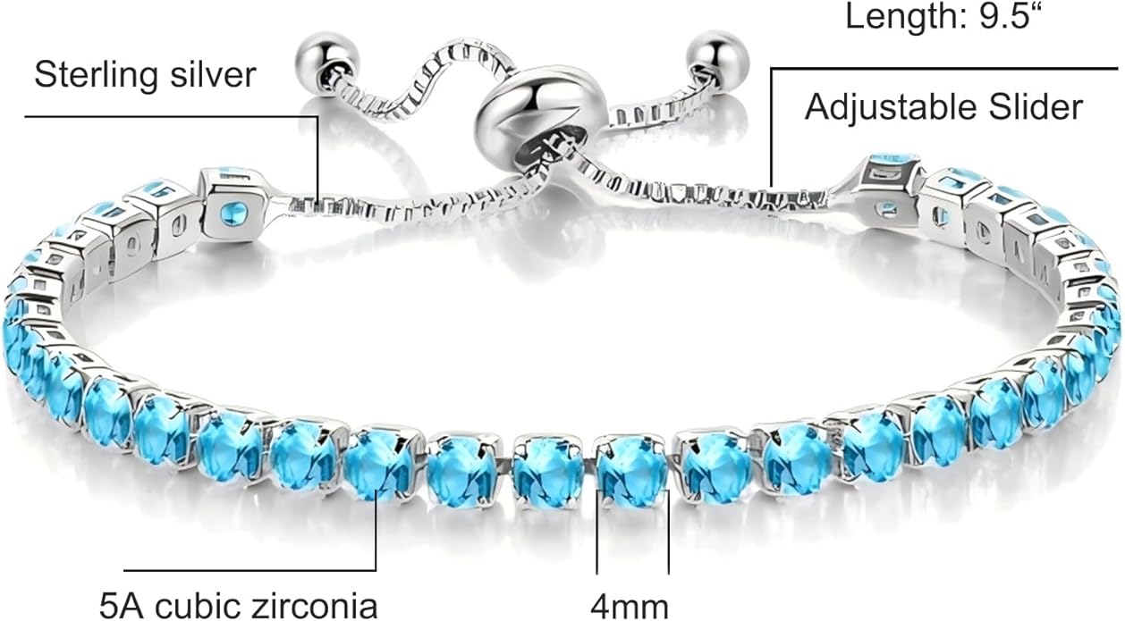 Italian Sterling Silver Women's Tennis Bracelets | Ladies' Sterling Silver Rope Adjustable Bracelet with Crystals | Gift for She