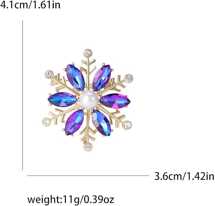 Crystal Snowflake Brooch for Women - Rhinestone Winter Pin with Pearl - Elegant Christmas Accessory for Clothing, Hat, Bag, Skirt - Birthday Party Costume Jewelry