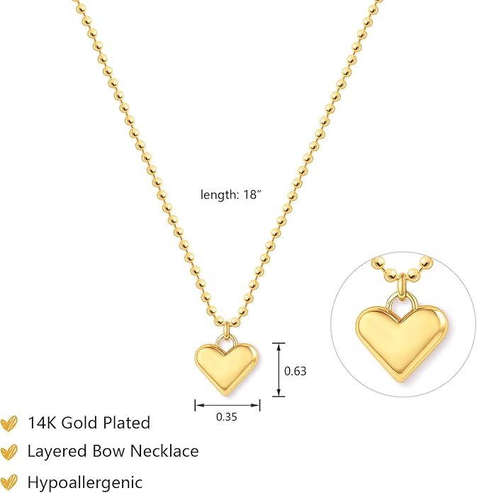 Zeffy Dainty Gold Heart Necklace for Women Trendy 14K Gold/Silver Plate Cute Heart Pendant Choker Necklaces Gold Love Heart Chain Necklace for Women Dainty Gold Jewelry Gifts for Women