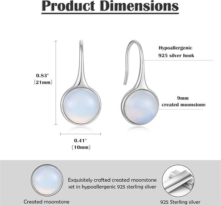 Opal Earrings 925 Sterling Silver Hook Drop Teardrop Gemstone Earrings October Birthstone Dangle Earrings Jewelry Gift for Women
