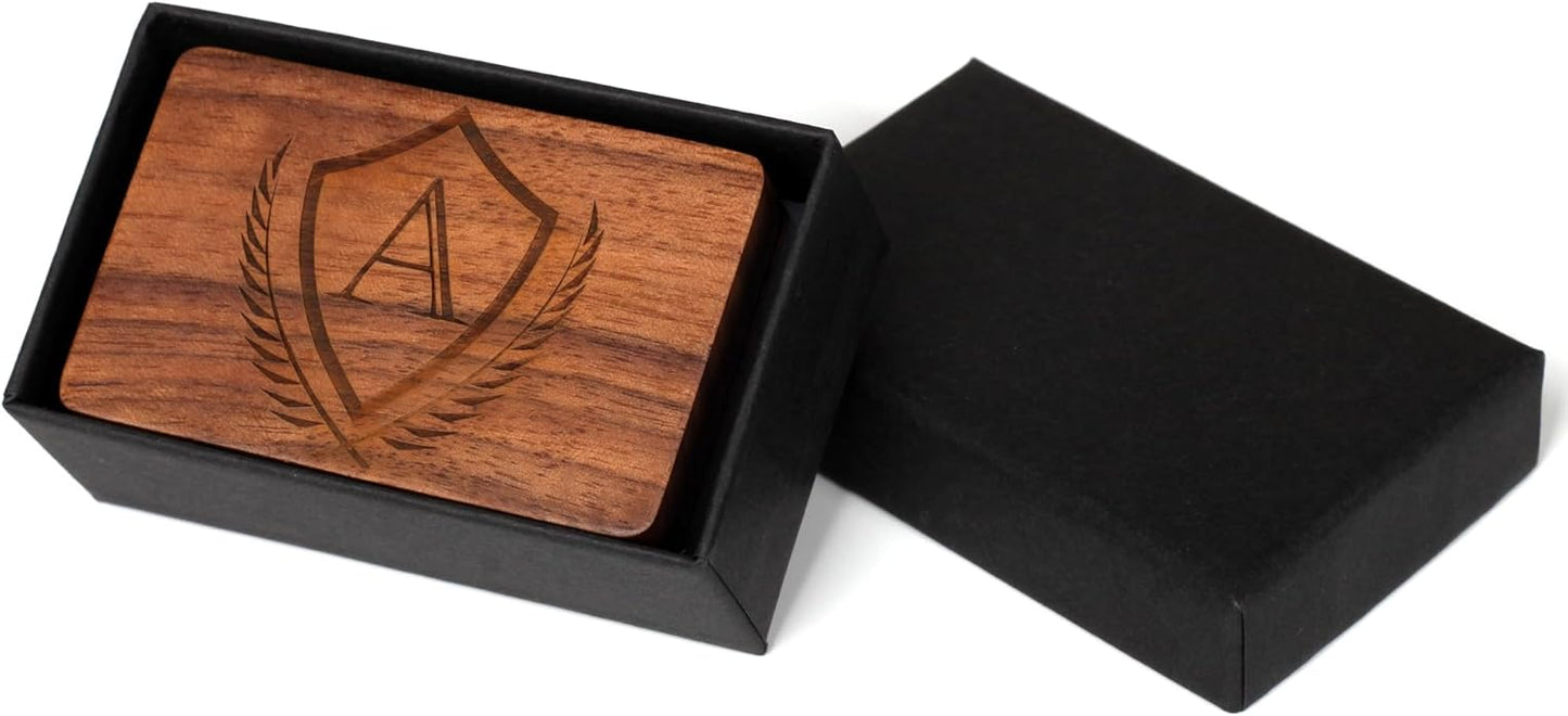 Mens Initial Cufflinks and Tie Clip A-Z Alphabet Letter Black Stainless Cuff Links Tie Bar with Engraved Walnut Wood Box Groom Groomsman Wedding Set