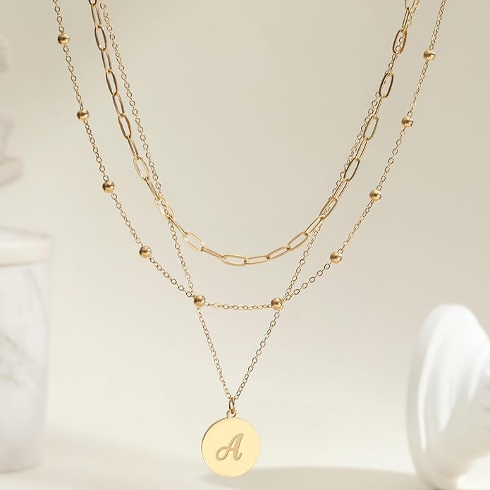 KSF Gold Layered Necklaces for Women Trendy - 18K Gold Plated Layered Choker Initial Letter Coin Pendants Necklace Stack Paperclip Chain Gold Jewelry Gifts Set Non Tarnish