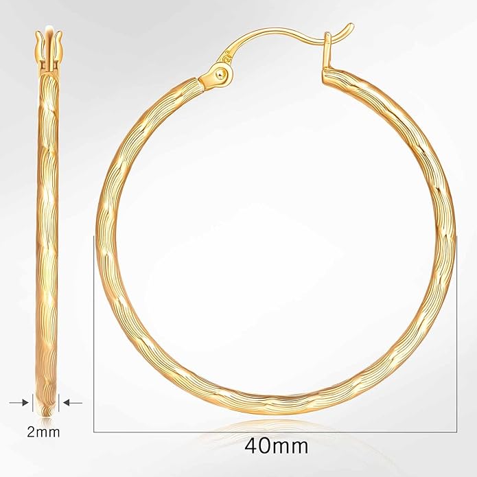 14K Gold Hoop Earrings - Large Hoop Earrings for Women - Hypoallergenic Gold Jewelry (35mm*2mm)