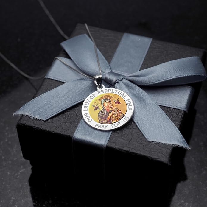 PicturesOnGold.com Our Lady of Perpetual Help Religious Medal Color - 3/4 Inch Size of a Nickel -Sterling Silver