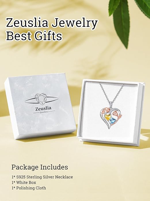 Zeuslia Double Birthstone Necklace Gifts for Wife - 925 Sterling Silver Sunflower/Rose/Crown Cross/Compass/Heart Pendant I Love You Necklace, Anniversary Birthday Gifts for Wife Girlfriend Mom Her