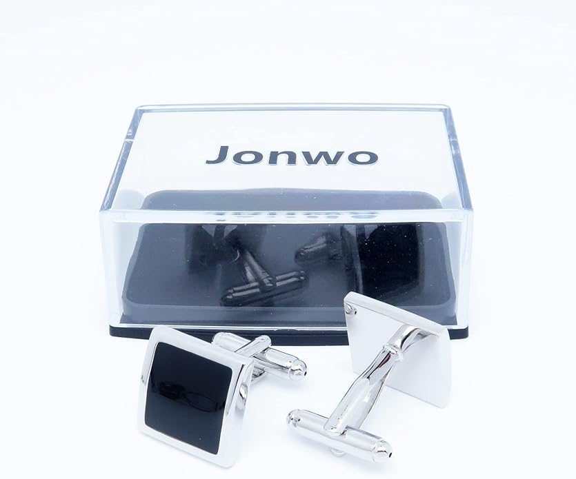 Jonwo Silver Black Tone Square Men's Cufflinks in a Gift Box Classic Tuxedo Cuff Link for Wedding Formal Business Shirt