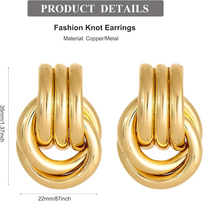 14K Gold Plated Knot Earrings for Women Gold Silver Earrings Heart Link Drop Dangle Earring Chunky Golden Knotted Statement Jewelry