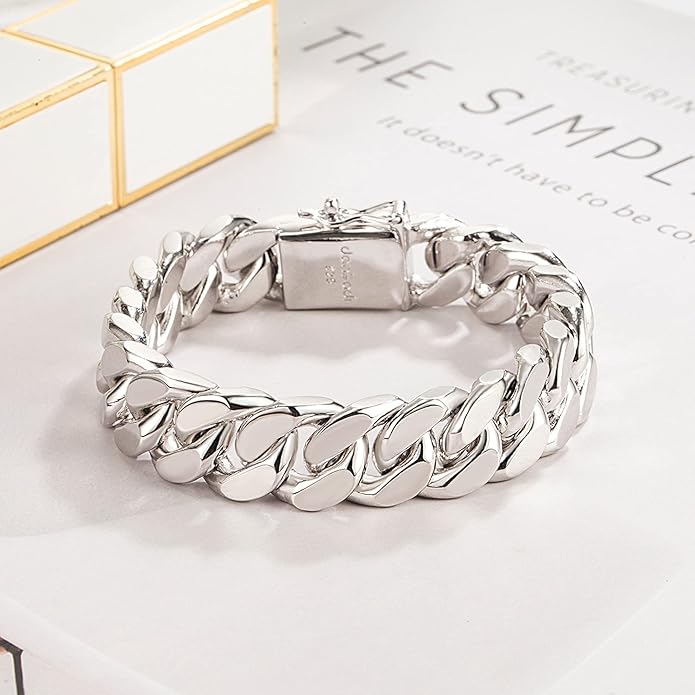 Fashion 925 Sterling Silver Solid Miami Cuban Link Chain Bracelet 8MM-12MM-14MM Curb Cuban Solid Thick Big Link Bracelet For Men 7-10 Inch Jewelry Gift